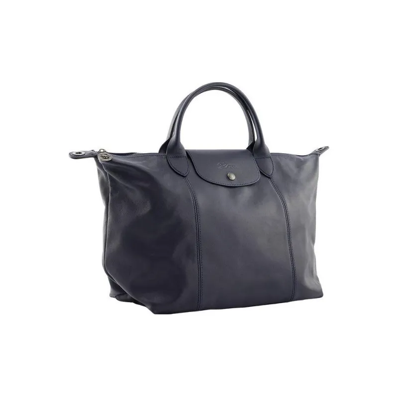 LONGCHAMP Le Pliage Cuir Leather Shoulder Bag Crossbody Bag Handbag Medium Size Women's Blue-2