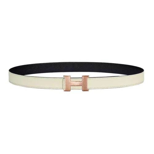 HERMES Leather Belts Women's Cream White