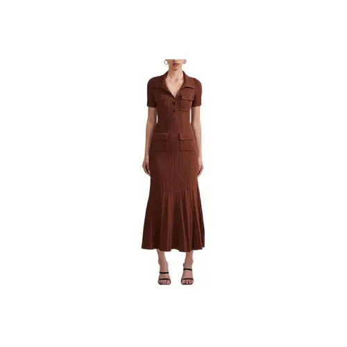 Self-portrait SS23 Short-Sleeved Dresses Women's Caramel Coffee