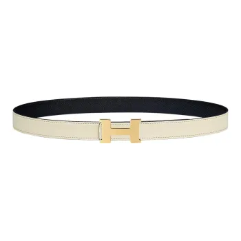 HERMES Mini Constance Shiny Light Gold Buckle Epsom Calfskin Double Sided Leather Belt Women's White Width 2.4cm
