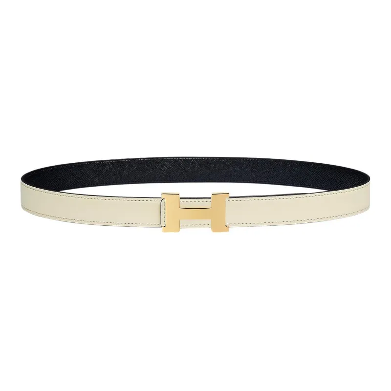 HERMES Mini Constance Shiny Light Gold Buckle Epsom Calfskin Double Sided Leather Belt Women's White Width 2.4cm-0