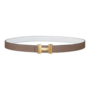 HERMES Mini Constance Gold Buckle Epsom Calfskin Double Sided Leather Belt Women's Brown Width 2.4cm