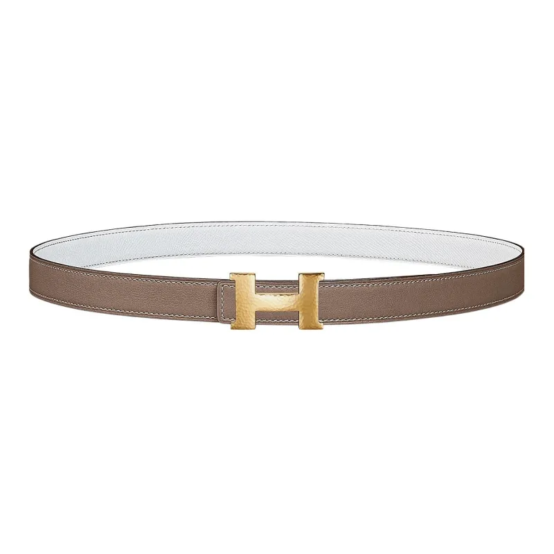 HERMES Mini Constance Gold Buckle Epsom Calfskin Double Sided Leather Belt Women's Brown Width 2.4cm-0