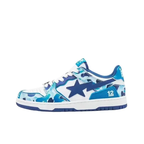 A BATHING APE SK8 Skateboard Shoes Men Low-Top White/Blue