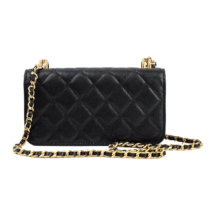 CHANEL 22K Autumn And Winter Grain Embossed Cow Leather Shoulder Bag, Crossbody Bag Women's Black-3