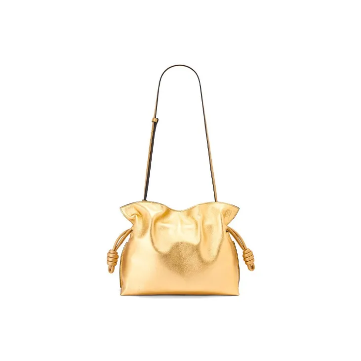 LOEWE Flamenco Patent Leather Cow Leather Patchwork Shoulder Bag Crossbody Bag Clutches Women's Gold-4
