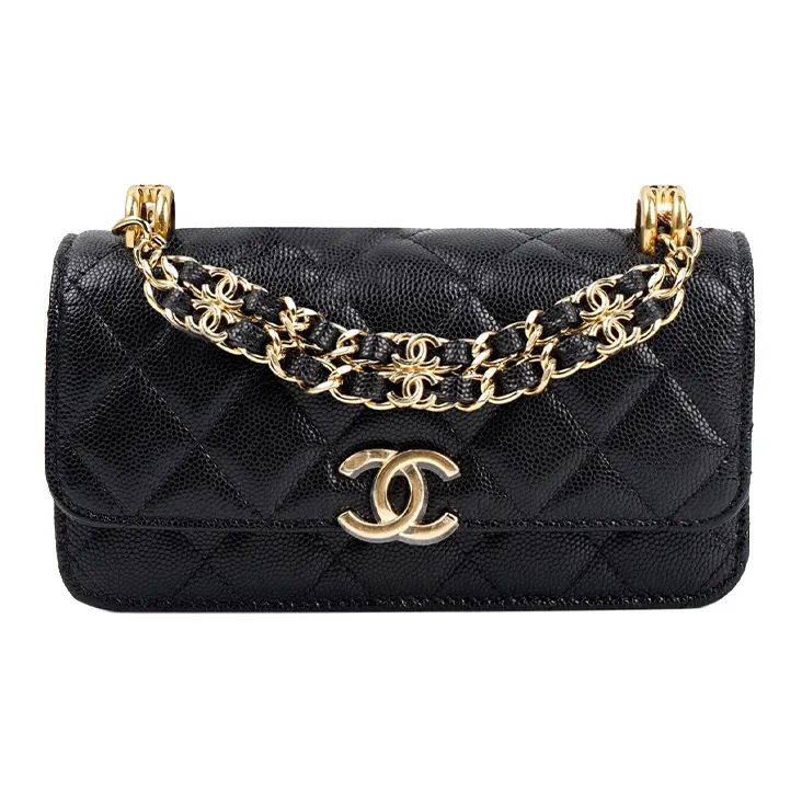 CHANEL 22K Autumn And Winter Grain Embossed Cow Leather Shoulder Bag, Crossbody Bag Women's Black-2