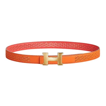 HERMES Constance Cut Out Gold Buckle Cow Leather Belt Women's Orange Width 2.4cm