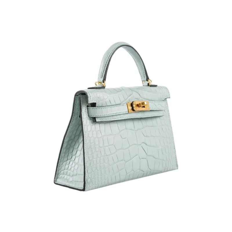 HERMES Mini Kelly Generation 1 Matte Crocodile Leather Shoulder Bag Crossbody Bag Handbag Mini Women's Mint Green-1