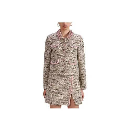 Self-portrait Cropped Coats Women's Gray Pink