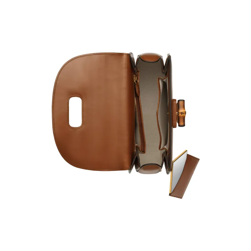 GUCCI Bamboo 1947 Leather Shoulder Bag, Crossbody Bag, Handbag Medium Size Women's Brown-6