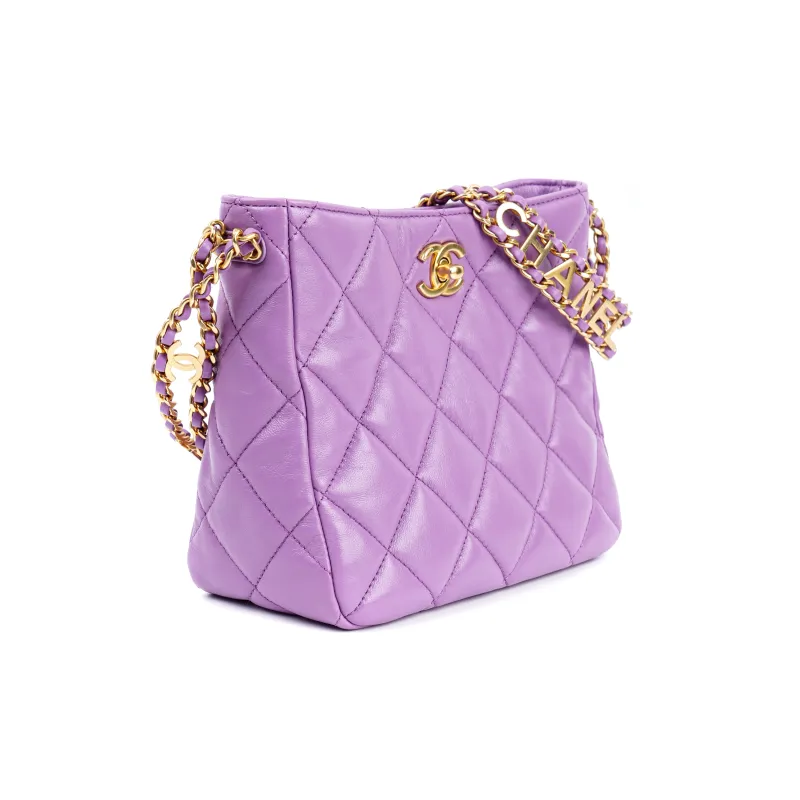 CHANEL Lambskin Hobo Bag, Tote Bag, Shopping Bag, Handbag, Shoulder Bag Women's Purple-1