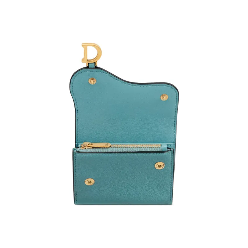 DIOR Saddle Goatskin Card Holder Wallet Women's Sky Blue-3