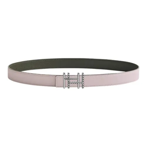 HERMES Silver Buckle Epsom Calfskin Double-Sided Belt Women's Light Purple Width: 2.4cm