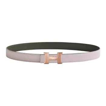 HERMES Hammer Pattern Gold Buckle Epsom Calfskin Double-Sided Leather Belt Women's Light Purple Width: 2.4cm