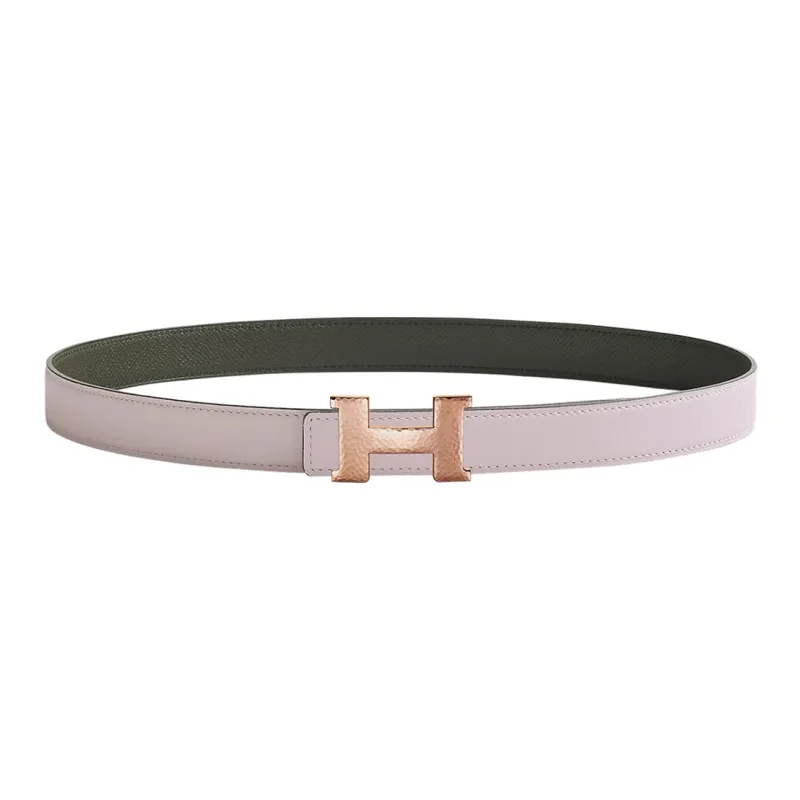 HERMES Hammer Pattern Gold Buckle Epsom Calfskin Double-Sided Leather Belt Women's Light Purple Width: 2.4cm-0