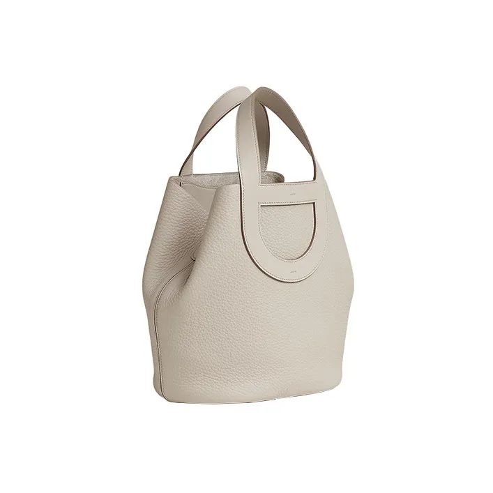 HERMES In The Loop Clemence Bullhide With Swift Calfskin Pig Nose Basket Bag Bucket Bag Handbag Women's Glacier White-2