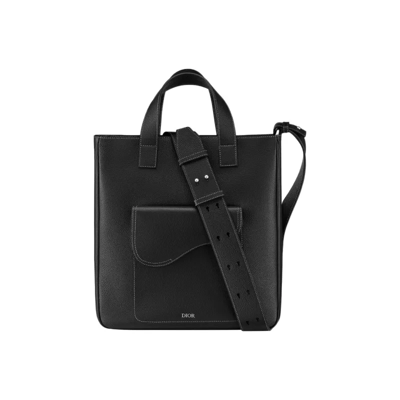DIOR Saddle Grained Calfskin Horseback Tote Bag Shopping Bag Shoulder Bag Crossbody Bag Handbag Men's Black-0