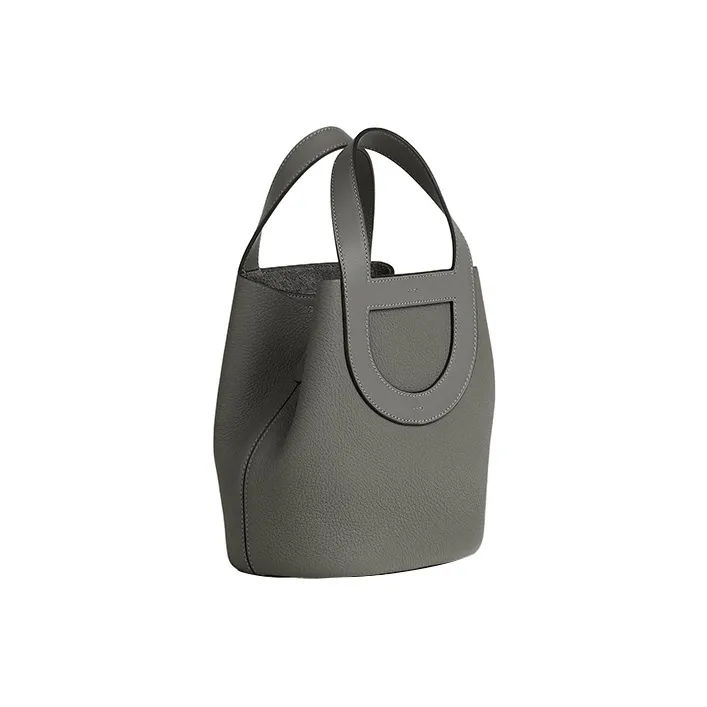 HERMES In The Loop Clemence Bullhide With Swift Calfskin Basket Bag Handbag Bucket Bag Women's Cumulonimbus Gray-2