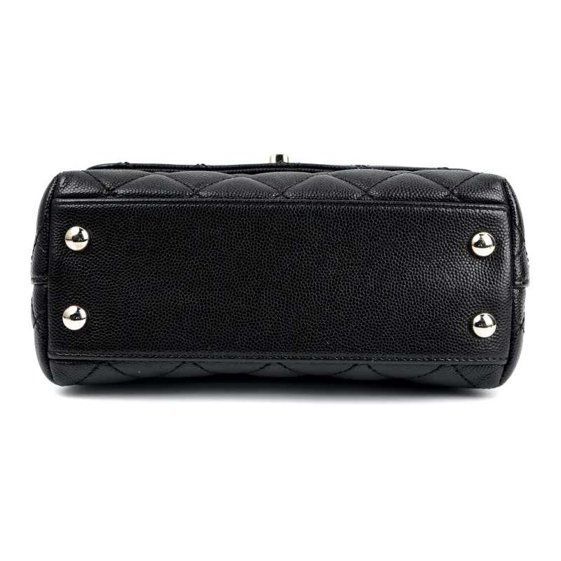 CHANEL Coco Handle Grain Embossed Cow Leather Handbag, Shoulder Bag Mini Women's Black-5