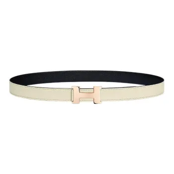 HERMES Mini Constance Comfortable Gold Buckle Epsom Calfskin Double Sided Leather Belt Women's White Width 2.4cm