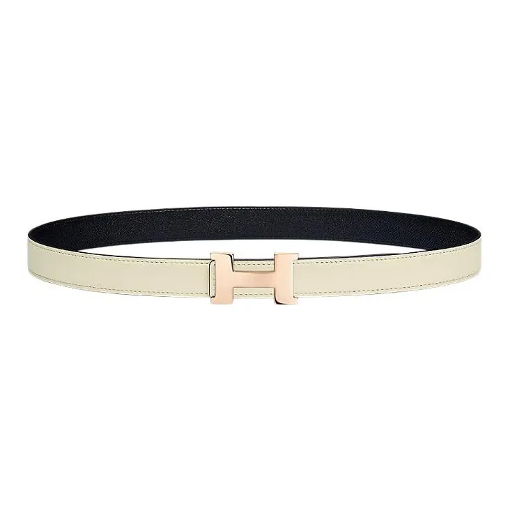 HERMES Mini Constance Comfortable Gold Buckle Epsom Calfskin Double Sided Leather Belt Women's White Width 2.4cm-0