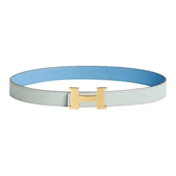 HERMES Mini Constance Gold Buckle Epsom Calfskin Double-Sided Leather Belt Women's Blue Width: 2.4cm