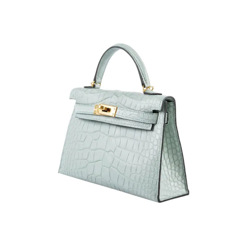 HERMES Mini Kelly Generation 1 Matte Crocodile Leather Shoulder Bag Crossbody Bag Handbag Mini Women's Mint Green-2