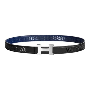HERMES Individual Cut Out Silver Buckle Epsom Calfskin Double Sided Leather Strap Women's Black Width 2.4cm