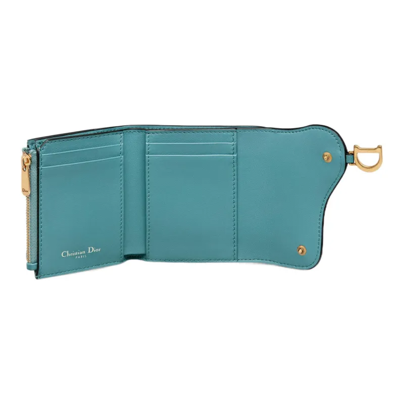 DIOR Saddle Goatskin Card Holder Wallet Women's Sky Blue-4