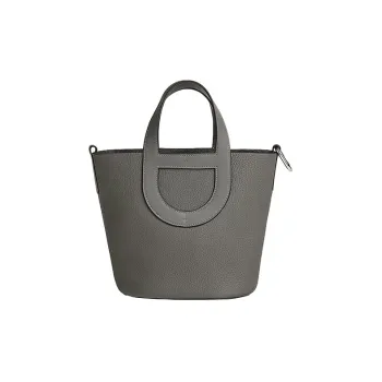 HERMES In The Loop Clemence Bullhide With Swift Calfskin Basket Bag Handbag Bucket Bag Women's Cumulonimbus Gray