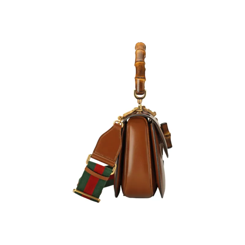 GUCCI Bamboo 1947 Leather Shoulder Bag, Crossbody Bag, Handbag Medium Size Women's Brown-4