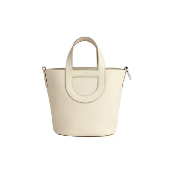 HERMES In The Loop Clemence Bullhide With Swift Calfskin Basket Bag Handbag Bucket Bag Regular Women's Cream White