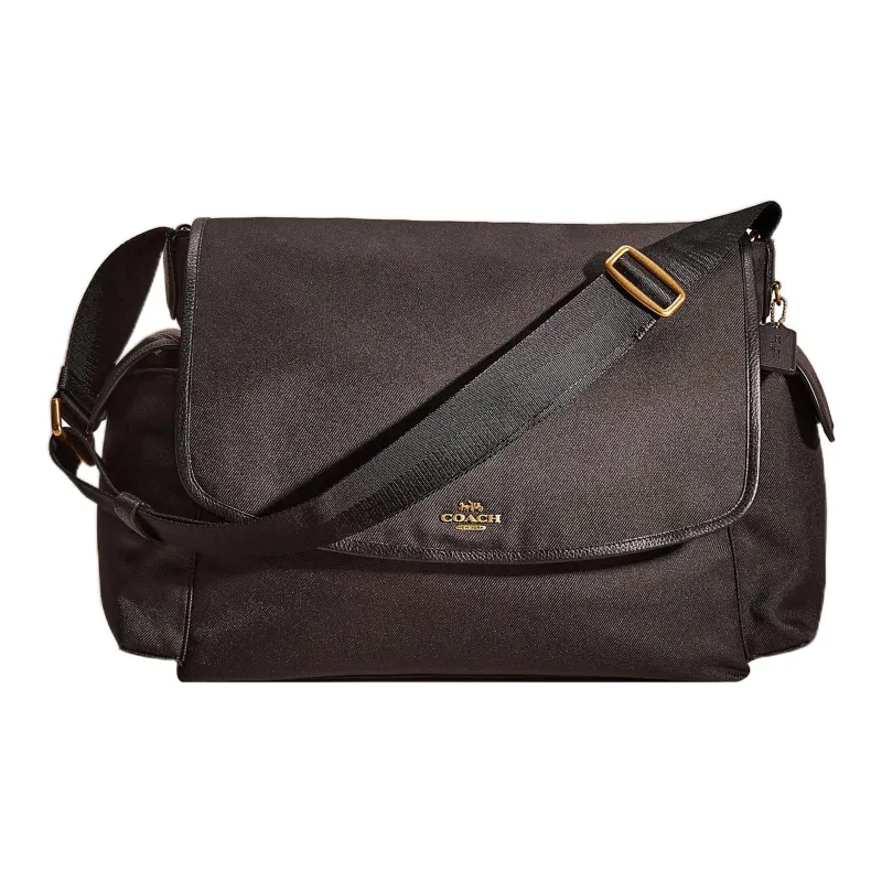 COACH Nylon With Pebbled Leather Messenger Bag, Shoulder Bag, Crossbody Bag Tubas Men's Black-0
