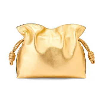 LOEWE Flamenco Patent Leather Cow Leather Patchwork Shoulder Bag Crossbody Bag Clutches Women's Gold