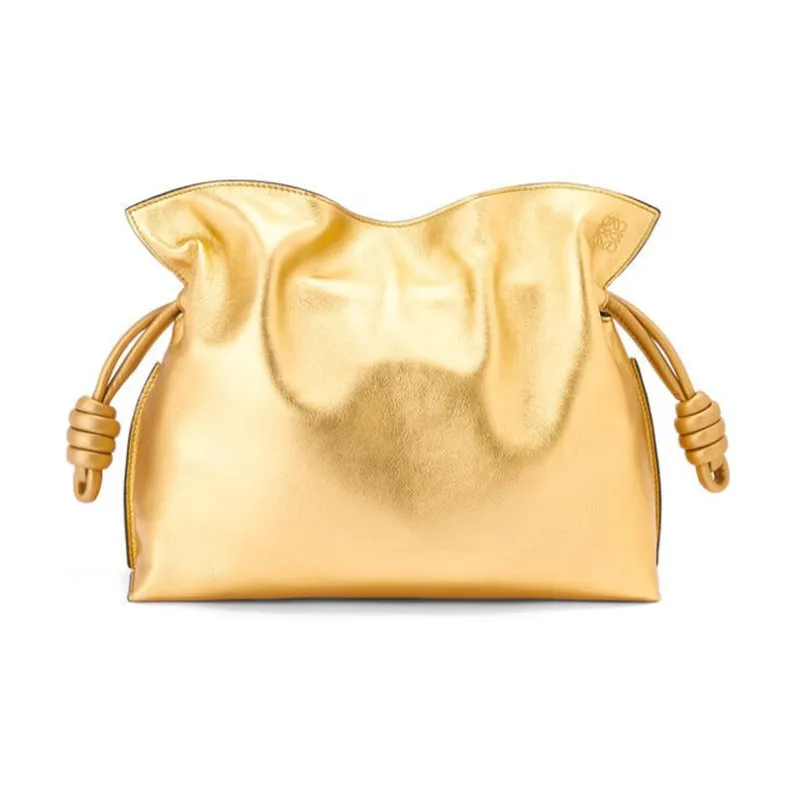 LOEWE Flamenco Patent Leather Cow Leather Patchwork Shoulder Bag Crossbody Bag Clutches Women's Gold-0