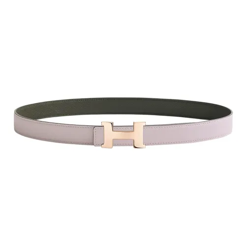 HERMES Casual Fashion Rose Gold Buckle Epsom Calfskin Double-Sided Leather Belt Women's Light Purple Width: 2.4cm