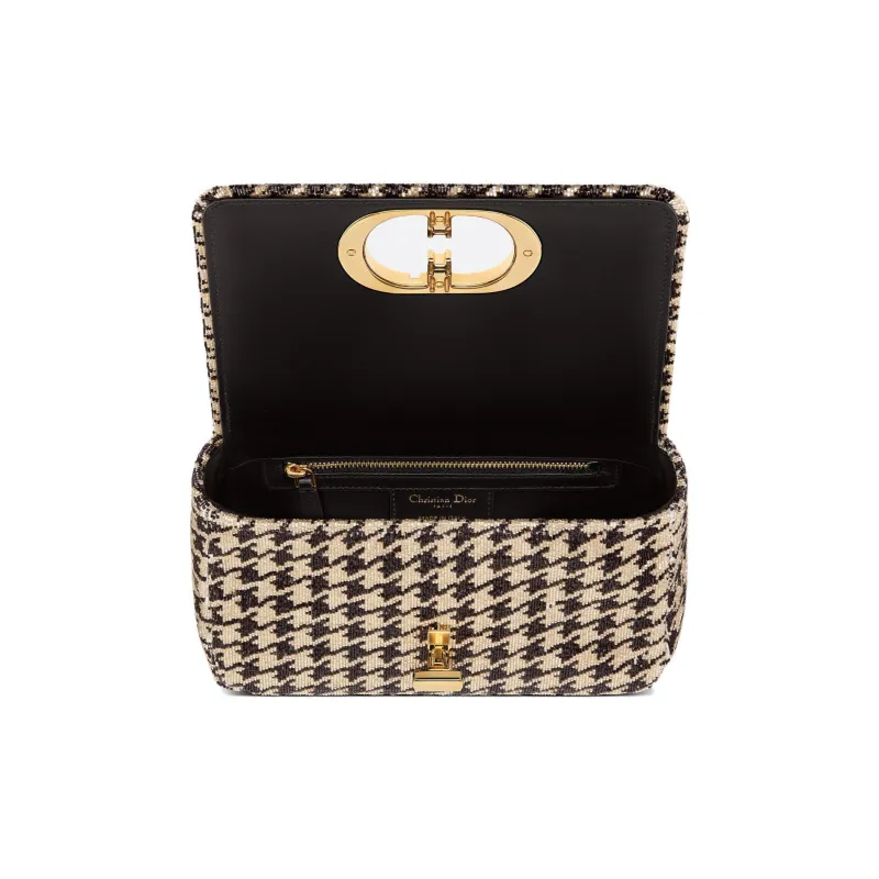 DIOR Caro Beaded Houndstooth Embroidery Shoulder Bag Crossbody Bag Small Size Women's Black/Beige-4