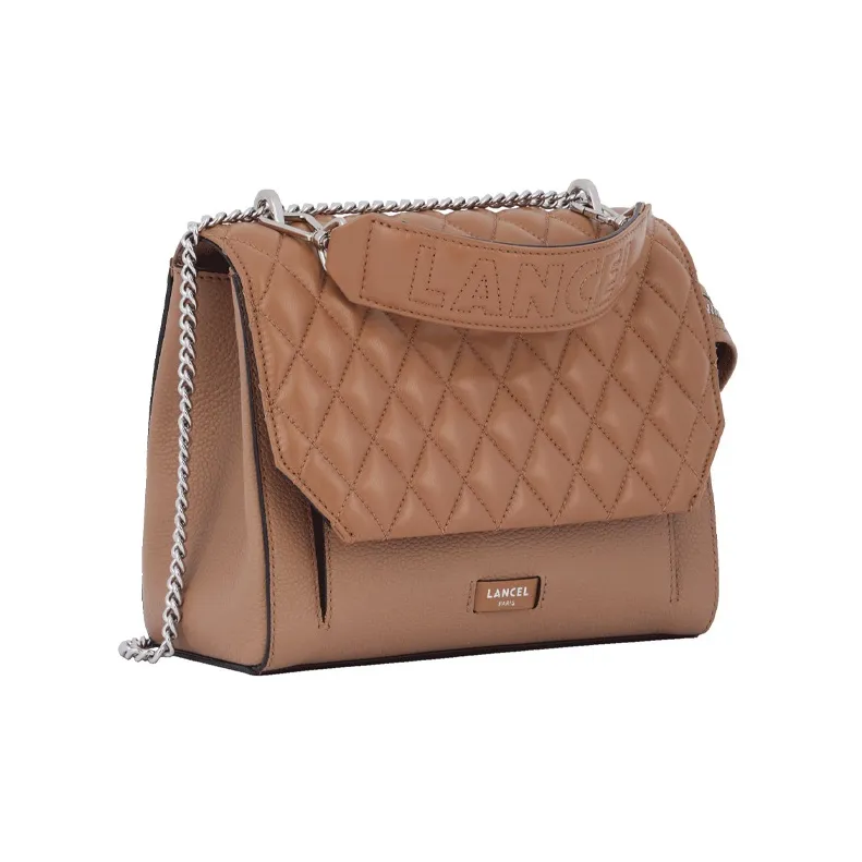 LANCEL Grained Cow Leather Smooth Cow Leather Shoulder Bag Crossbody Bag Handbag Women's Brown-1