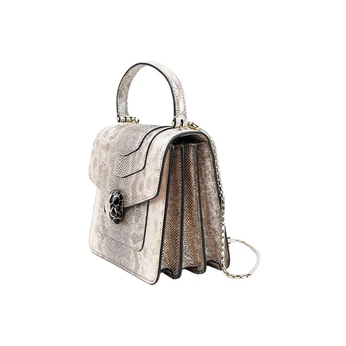 BVLGARI Serpenti Forever Water Snake Skin Shoulder Bag, Crossbody Bag, Handbag Small Size Women's Beige-1