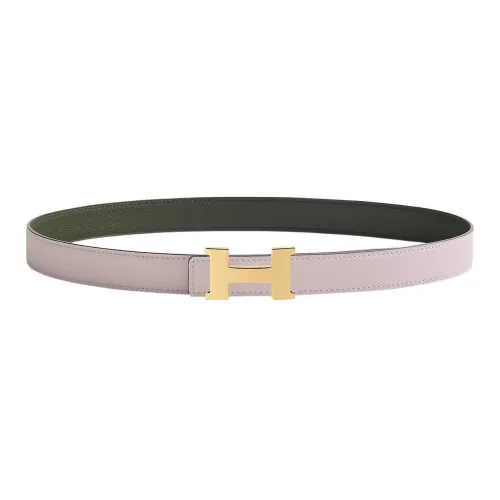 HERMES Comfortable Gold Buckle Epsom Calfskin Double-Sided Leather Belt Women's Light Purple/Black Width: 2.4cm