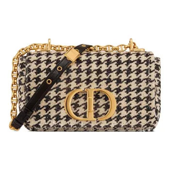 DIOR Caro Beaded Houndstooth Embroidery Shoulder Bag Crossbody Bag Small Size Women's Black/Beige