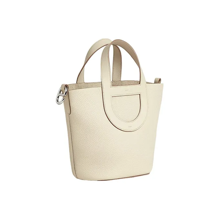 HERMES In The Loop Clemence Bullhide With Swift Calfskin Basket Bag Handbag Bucket Bag Regular Women's Cream White-1