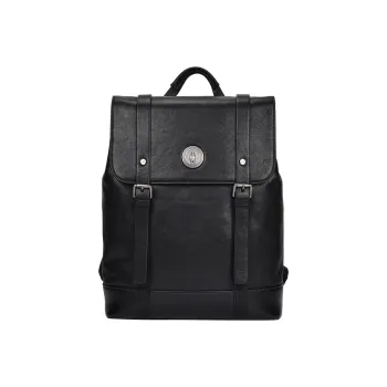 Hush Puppies Vegetable Tanned Top Grain Cow Leather Backpack Large Size Men's Black