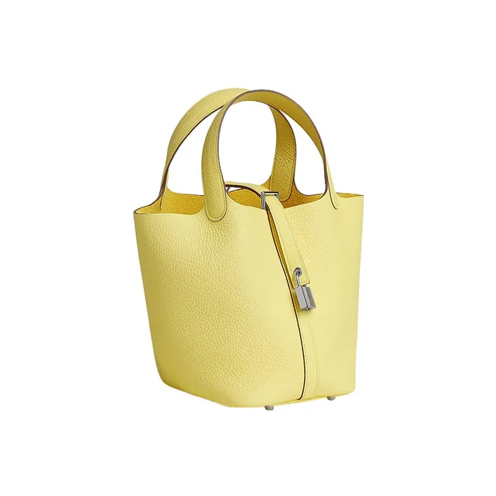 HERMES Picotin Clemence Bullock Leather Basket Bag Handbag Bucket Bag 18 Women's 0Y Limoncello Lemon Liqueur-1