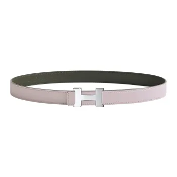 HERMES Individual Silver Buckle Epsom Calfskin Double-Sided Leather Belt Women's Light Purple Width: 2.4cm
