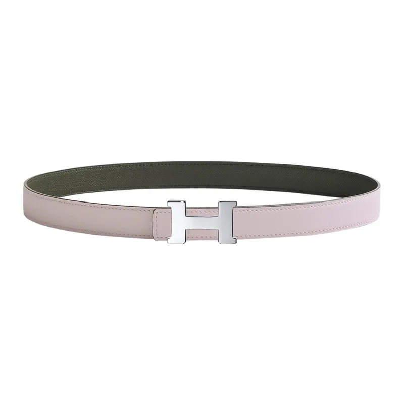 HERMES Individual Silver Buckle Epsom Calfskin Double-Sided Leather Belt Women's Light Purple Width: 2.4cm-0