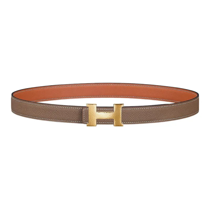HERMES Mini Constance Gold Buckle Epsom Calfskin Double Sided Leather Belt Women's Brown Width 2.4cm-0