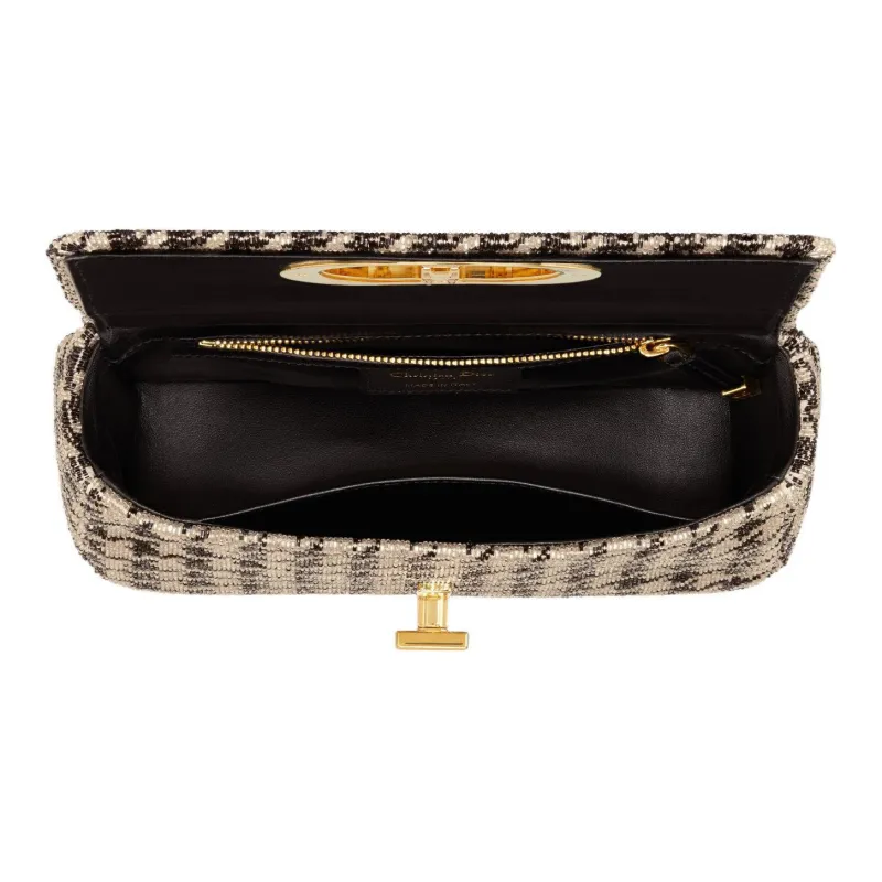 DIOR Caro Beaded Houndstooth Embroidery Shoulder Bag Crossbody Bag Small Size Women's Black/Beige-5