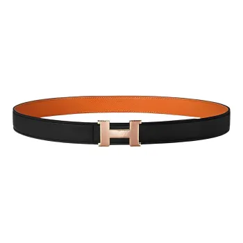 HERMES Hammer Pattern Gold Buckle Epsom Mini Bull Belt Women's Black Width: 2.4cm